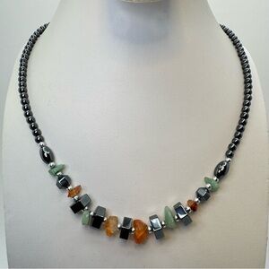 Hematite Aventurine Citrine Beaded Gemstone Necklace Boho Statement Nature